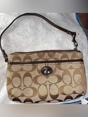 Coach Signature Jacquard Clutch in Khaki and Brown